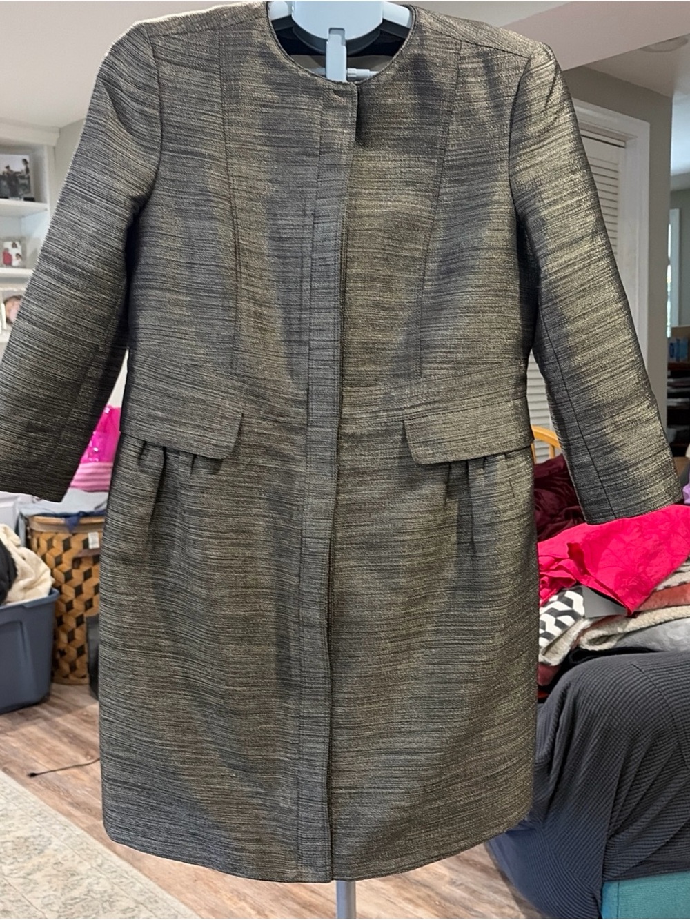 Burberry Metallic Gray Collarless Blazer Coat